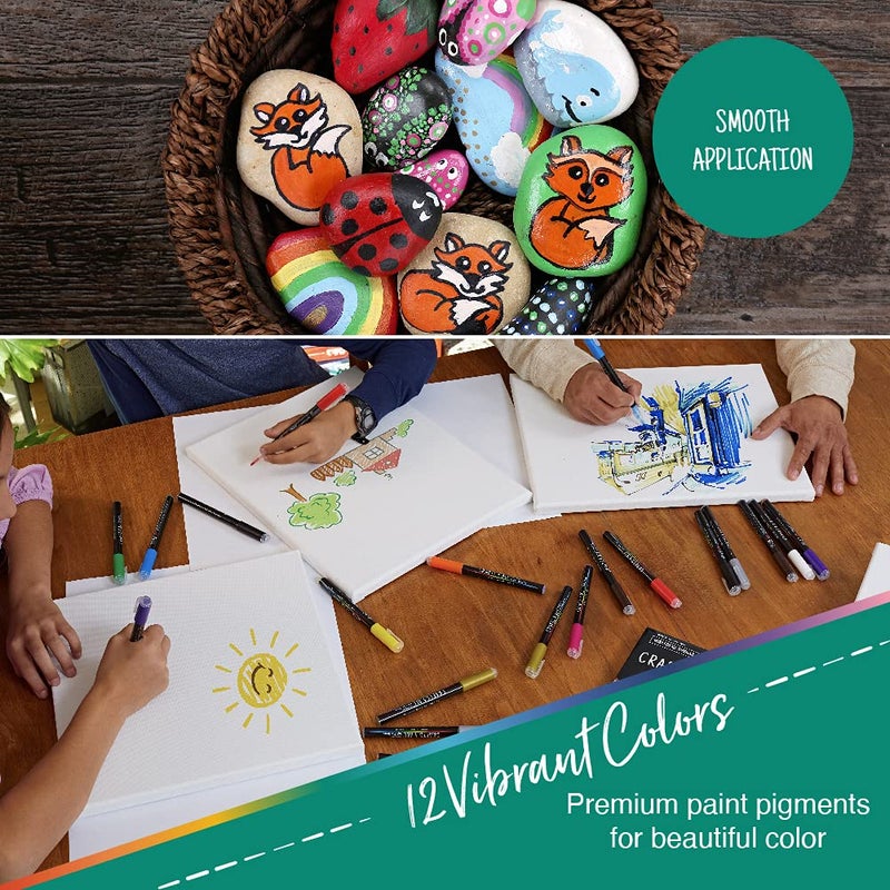 Crafts 4 ALL مجموعة أقلام الطلاء الأكريليكي Crafts 4 All - 12، طرف عريض - أقلام الطلاء الأكريليكي للرسم على الصخور والزجاج والخشب والقماش - غير سامة، علامات أكريليكية دائمة لمجموعة رسم اليقطين - Image 2